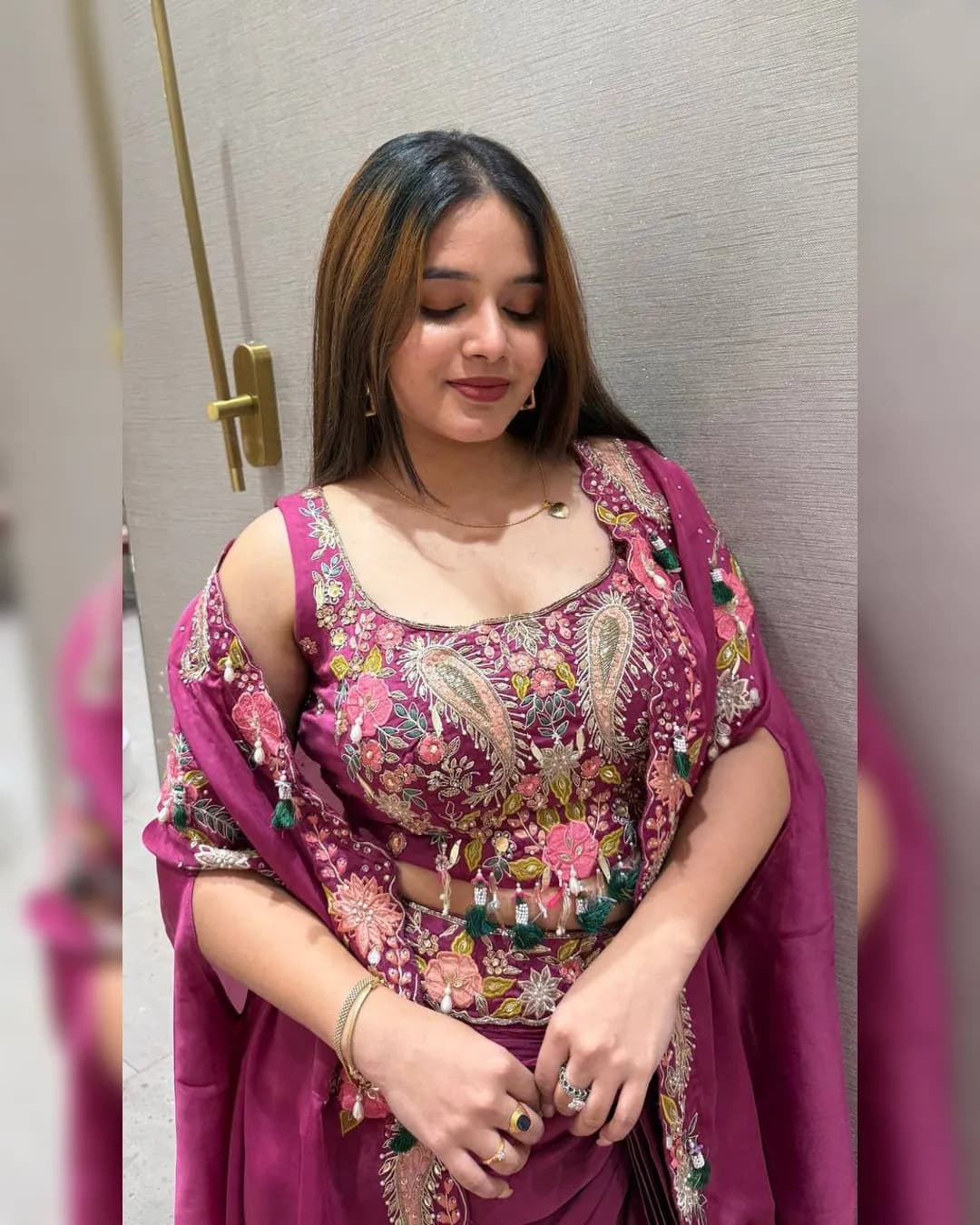 Designer 3-Piece Indo-Western Set – Shrug, Dhoti & Blouse with Sequence Embroidery & Tassels alternate view