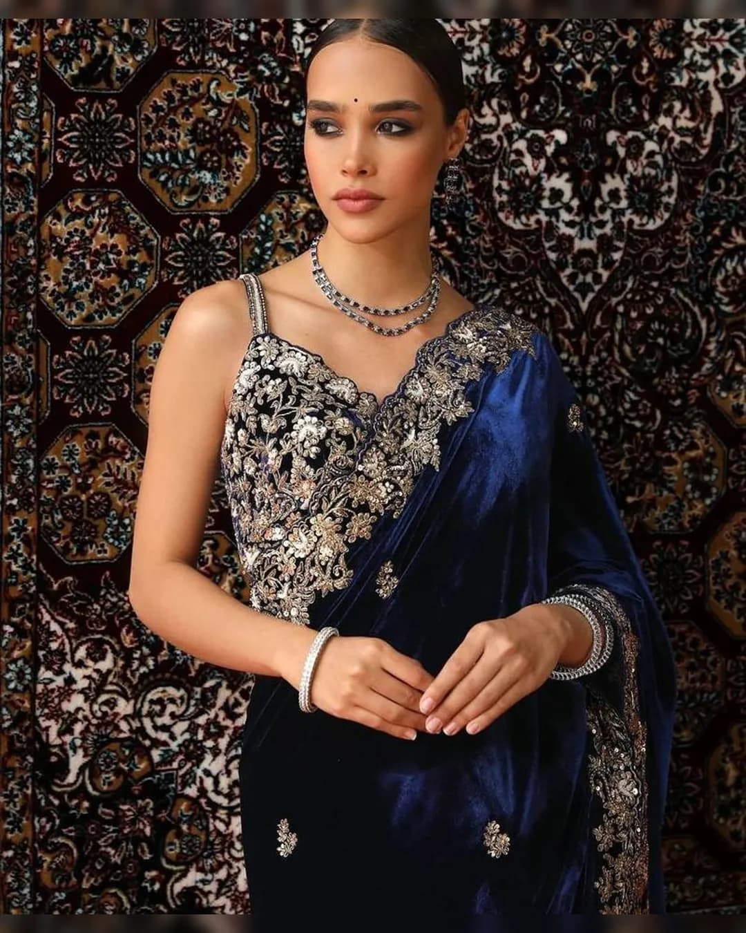 Designer Viscose Velvet Saree with Thread & Sequin Work alternate view