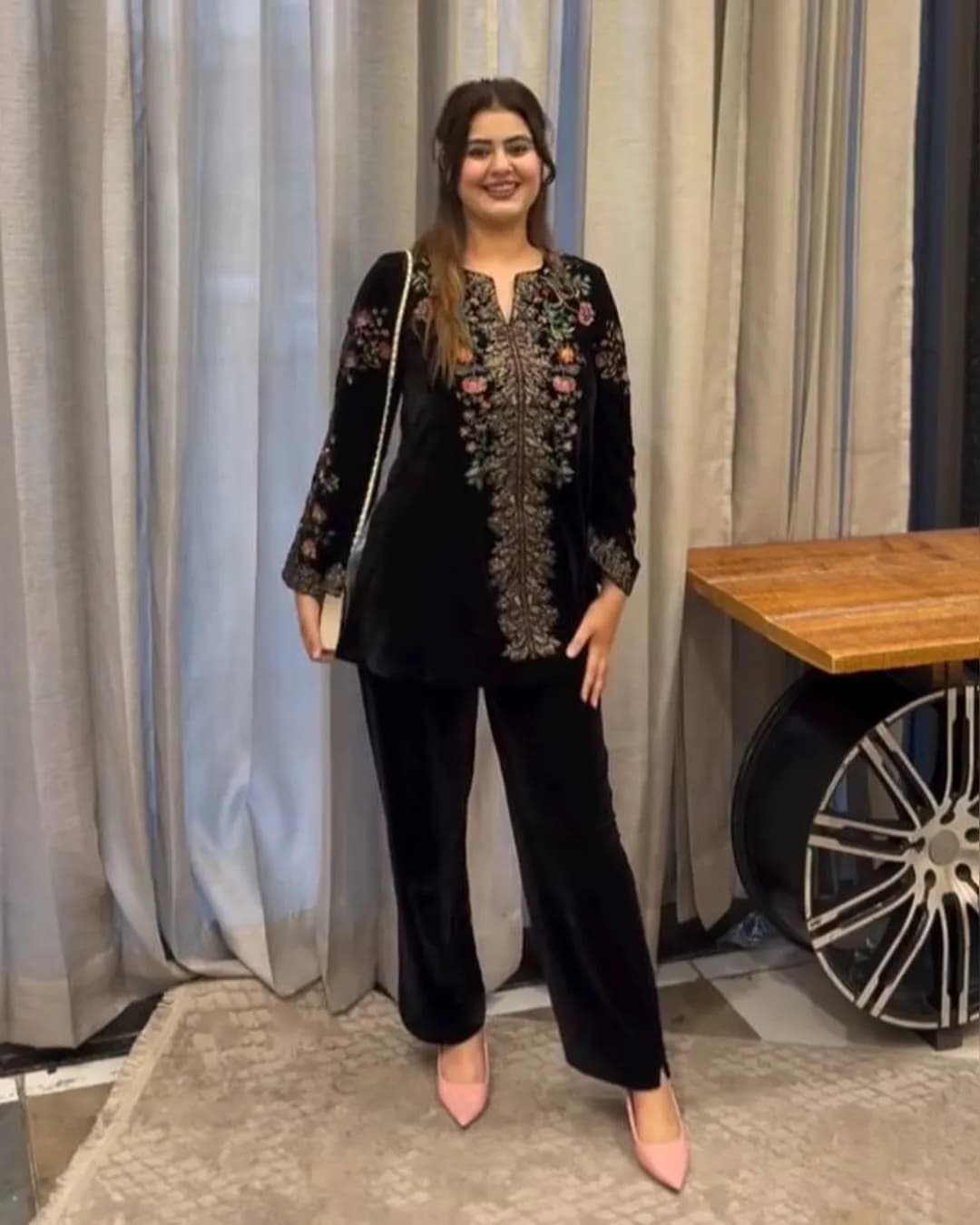 Winter Special Velvet Designer Co-Ord Set with Embroidery Work