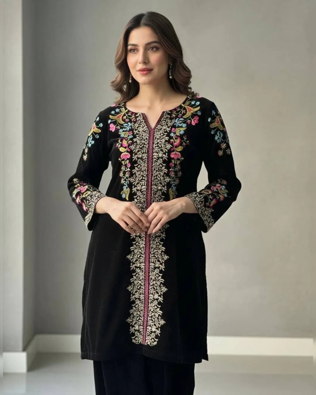 Winter Special Velvet Designer Co-Ord Set with Embroidery Work alternate view