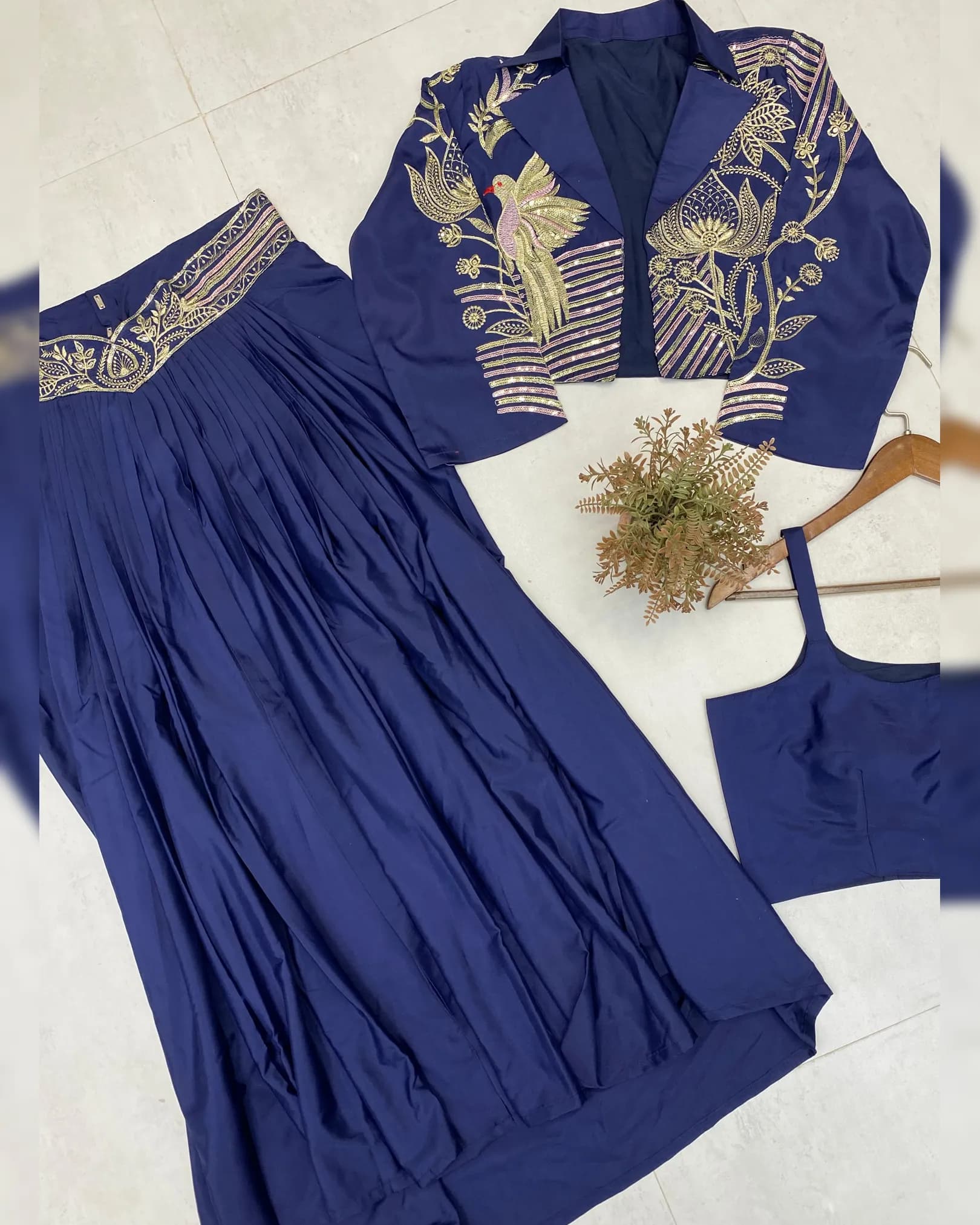 Designer Indo-Western 3-Piece Set with Sequence Embroidery – Koti, Blouse & Draped Skirt alternate view