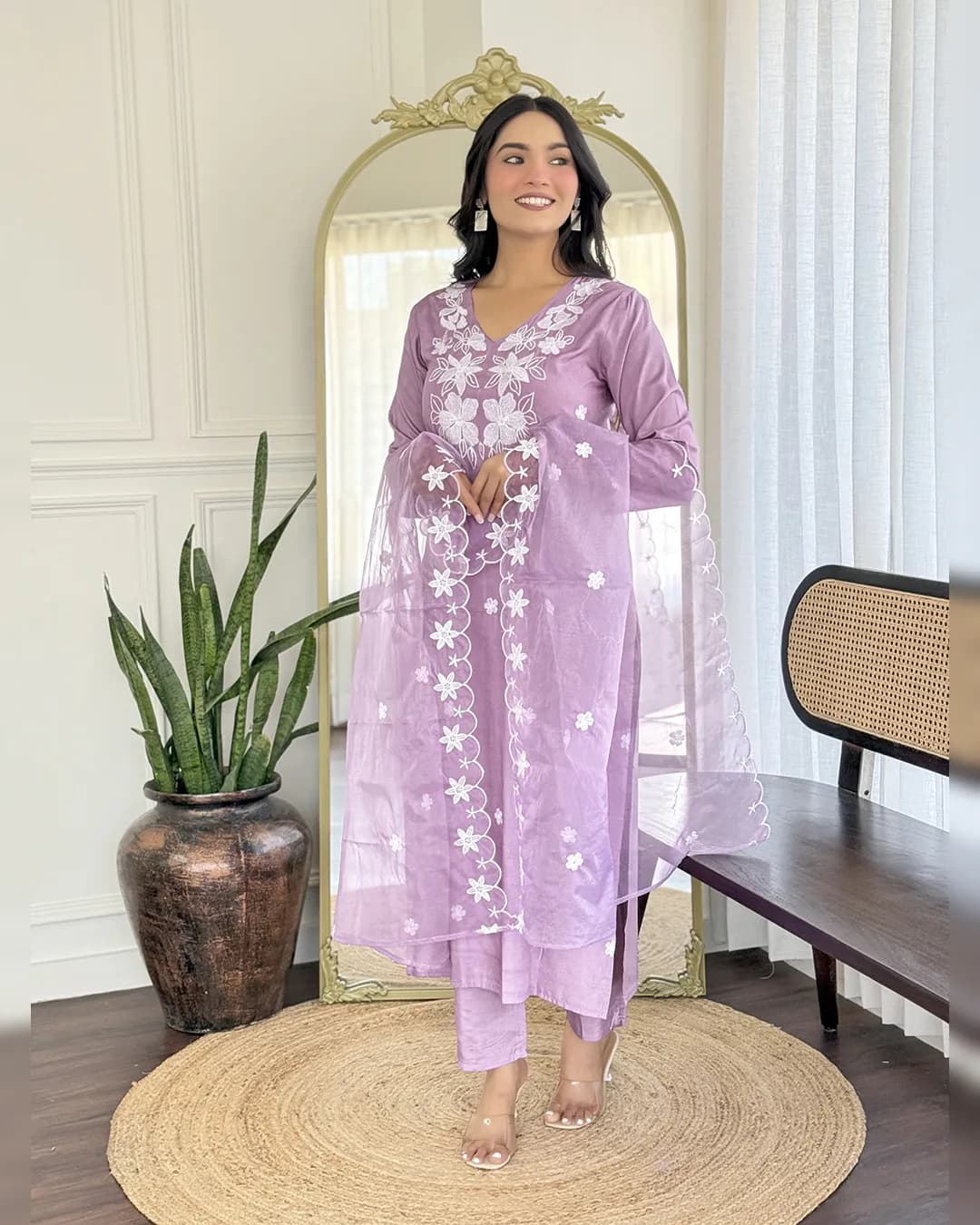 Elegant Rayon Kurta-Pant with Organza Dupatta and Embroidery Work alternate view