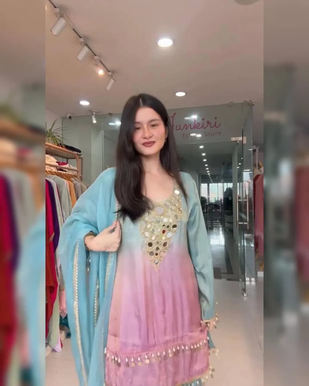 Exclusive Printed Crepe Silk Top–Plazzo with Organza Dupatta (3-Piece Set) alternate view