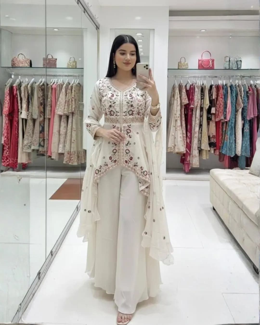 Exclusive Wedding Season Sequins Embroidered Top Plazzo with Dupatta Set