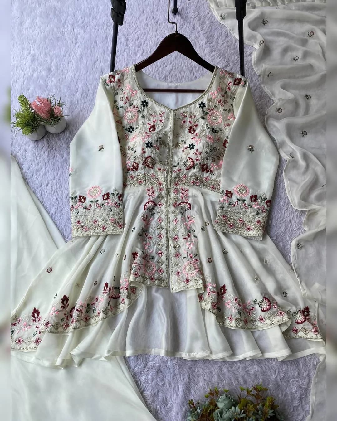 Exclusive Wedding Season Sequins Embroidered Top Plazzo with Dupatta Set alternate view