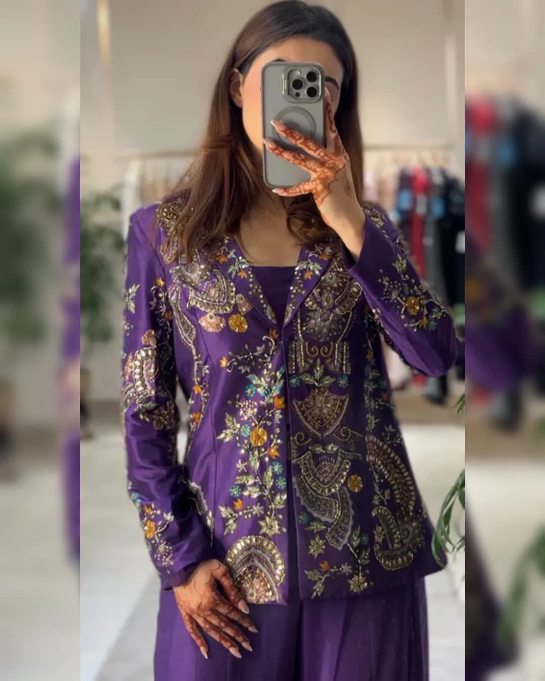 Designer Chinon Koti Plazzo & Blouse Set with Sequin Embroidery – Wedding & Party Wear alternate view