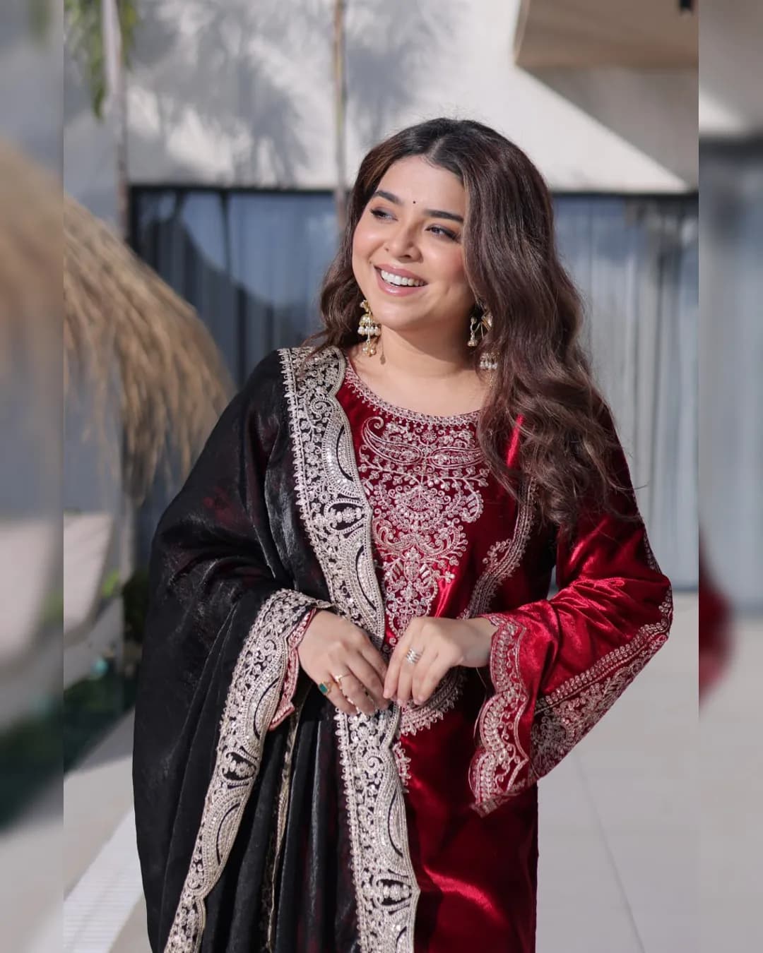 Ice Velvet Zari Embroidered Top–Pant with Dupatta | Elegant Party Wear Set alternate view