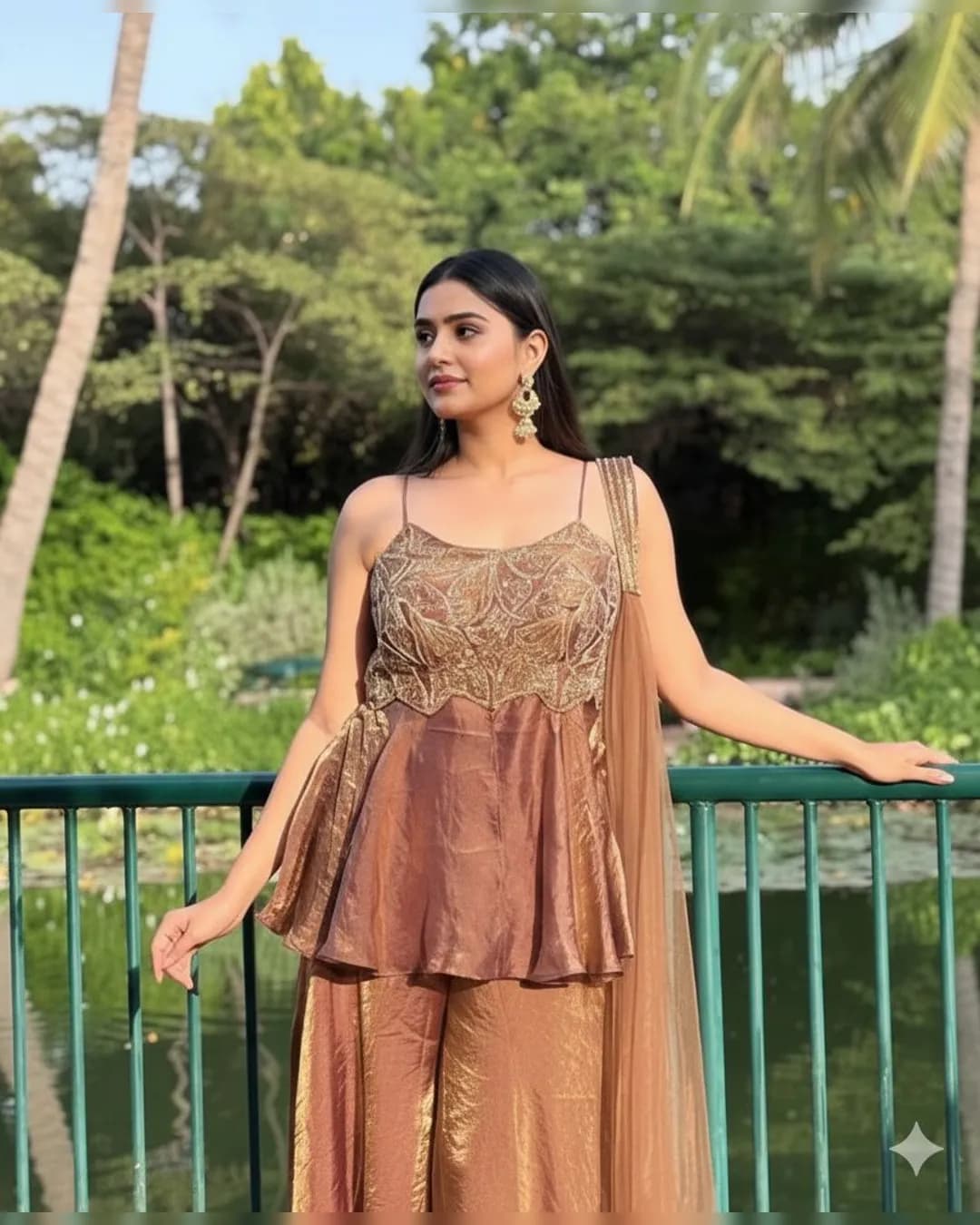 Exclusive Wedding Season Sequence Embroidered Top, Plazzo & Dupatta Set – Trendy Party Wear alternate view