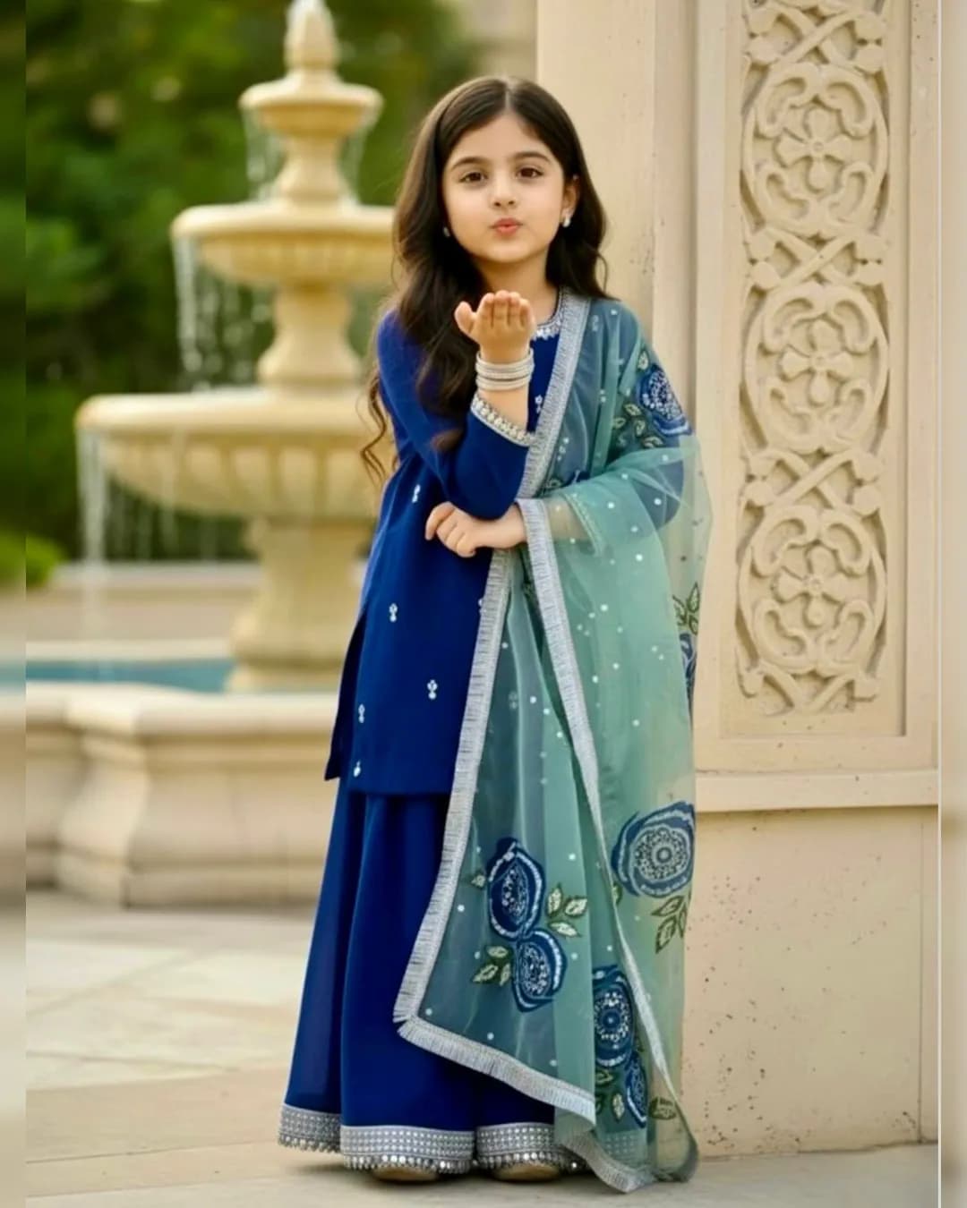 Designer Viscose Velvet Top Sharara & Dupatta Set for Kids with Heavy Embroidery alternate view