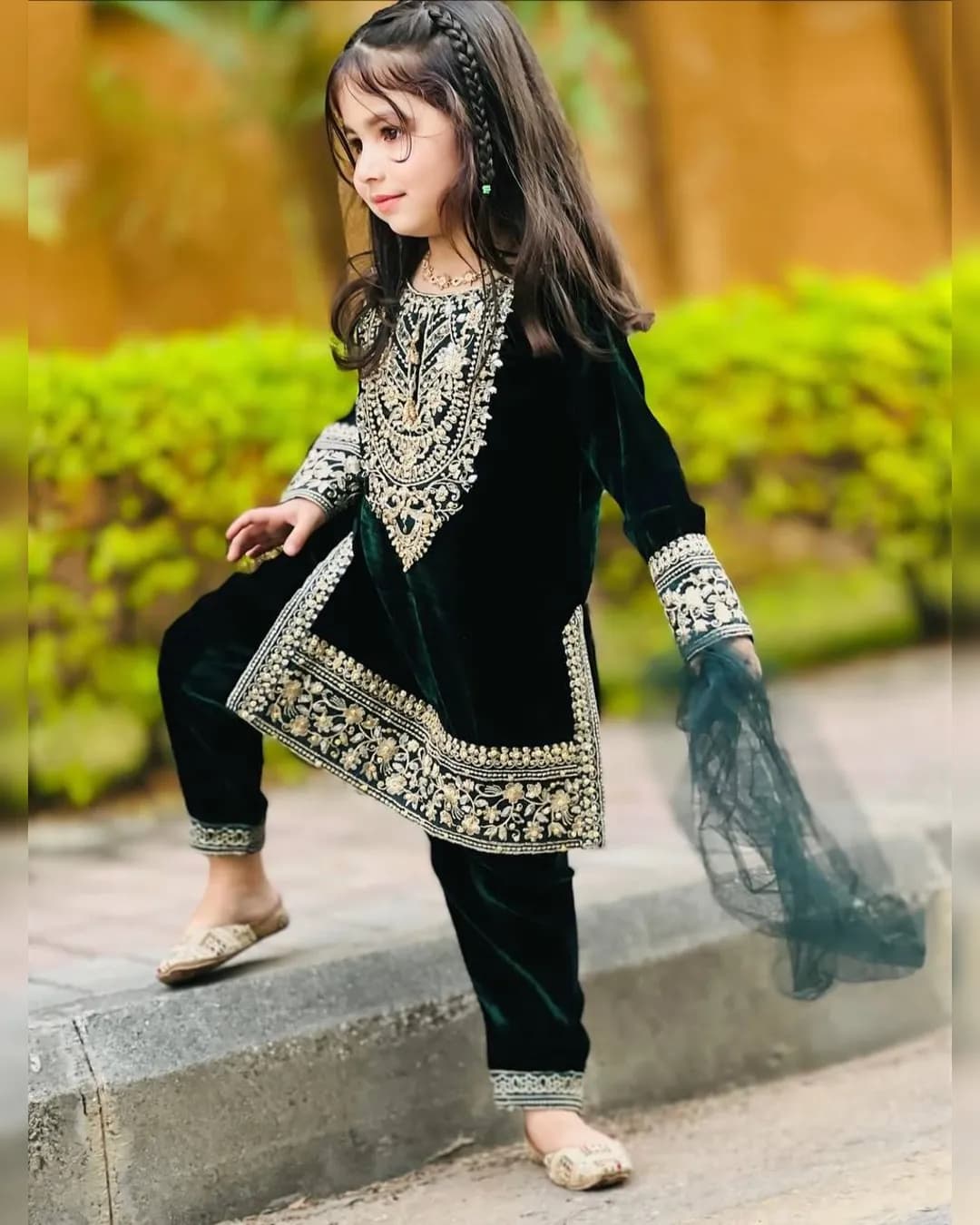 Premium Designer Ready-Made Viscose Velvet Top Bottom & Dupatta Set for Kids alternate view