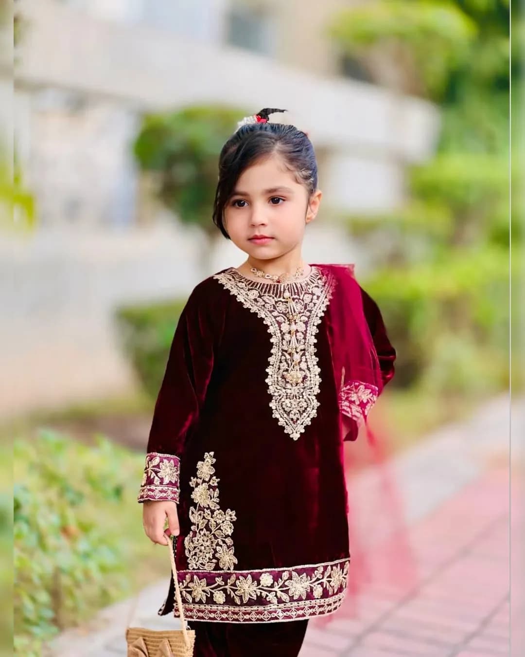 Premium Designer Ready-Made Viscose Velvet Top Bottom & Dupatta Set for Kids alternate view
