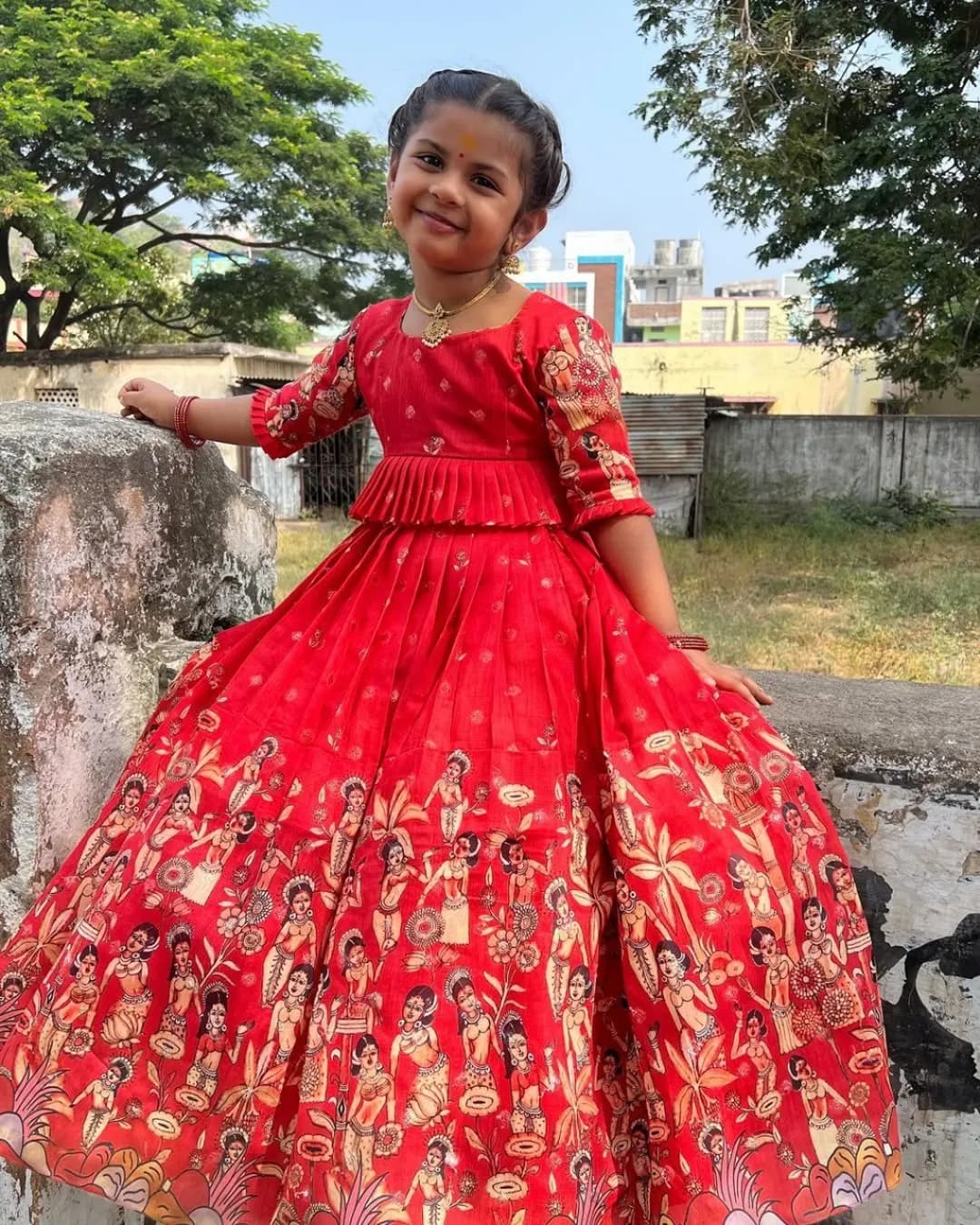 Festive Special Kids Kalamkari Print Lehenga Choli Set in Dola Silk alternate view