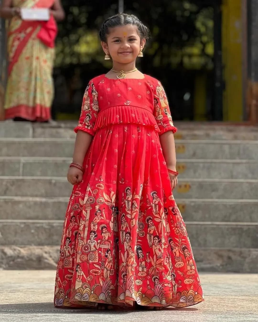 Festive Special Kids Kalamkari Print Lehenga Choli Set in Dola Silk