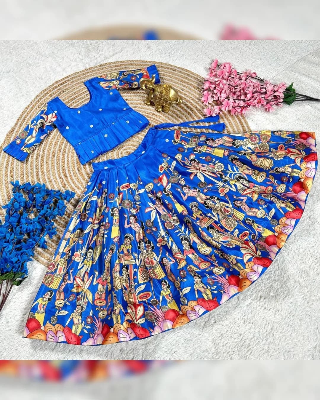 Festive Special Kids Kalamkari Print Lehenga Choli Set in Dola Silk alternate view