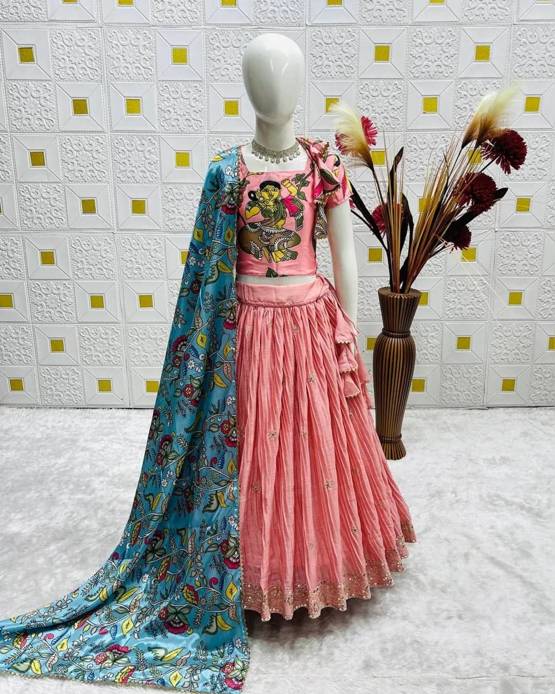 Designer Kids Lehenga Choli Set in Heavy Chinon Silk – Fully Stitched Ready to Wear