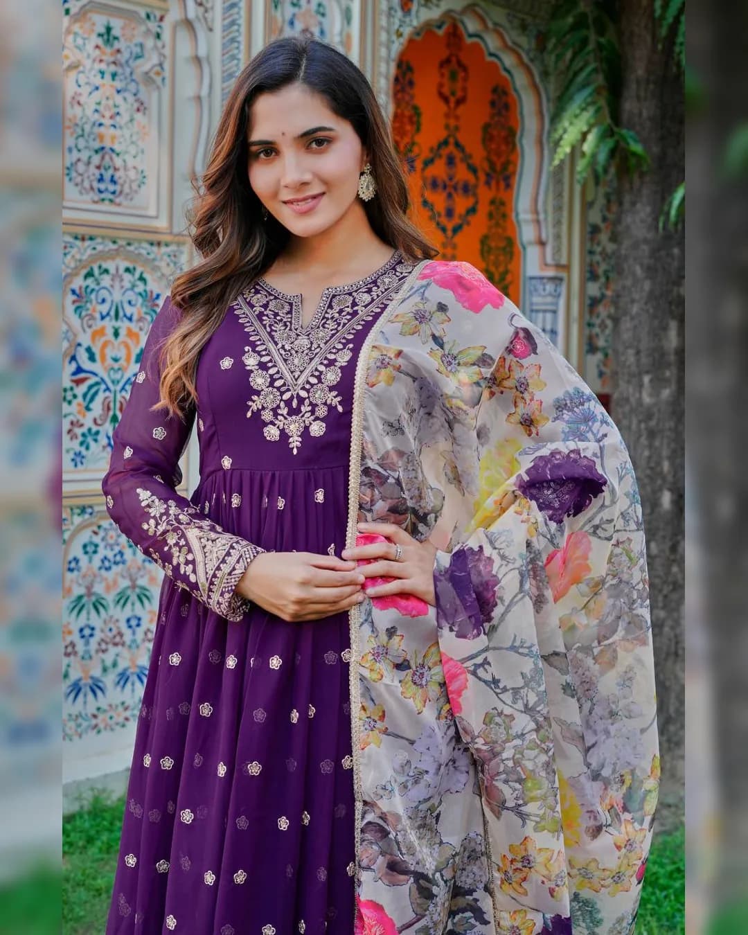 Festive Elegance Georgette Thread & Sequence Work Gown with Bottom & Dupatta alternate view