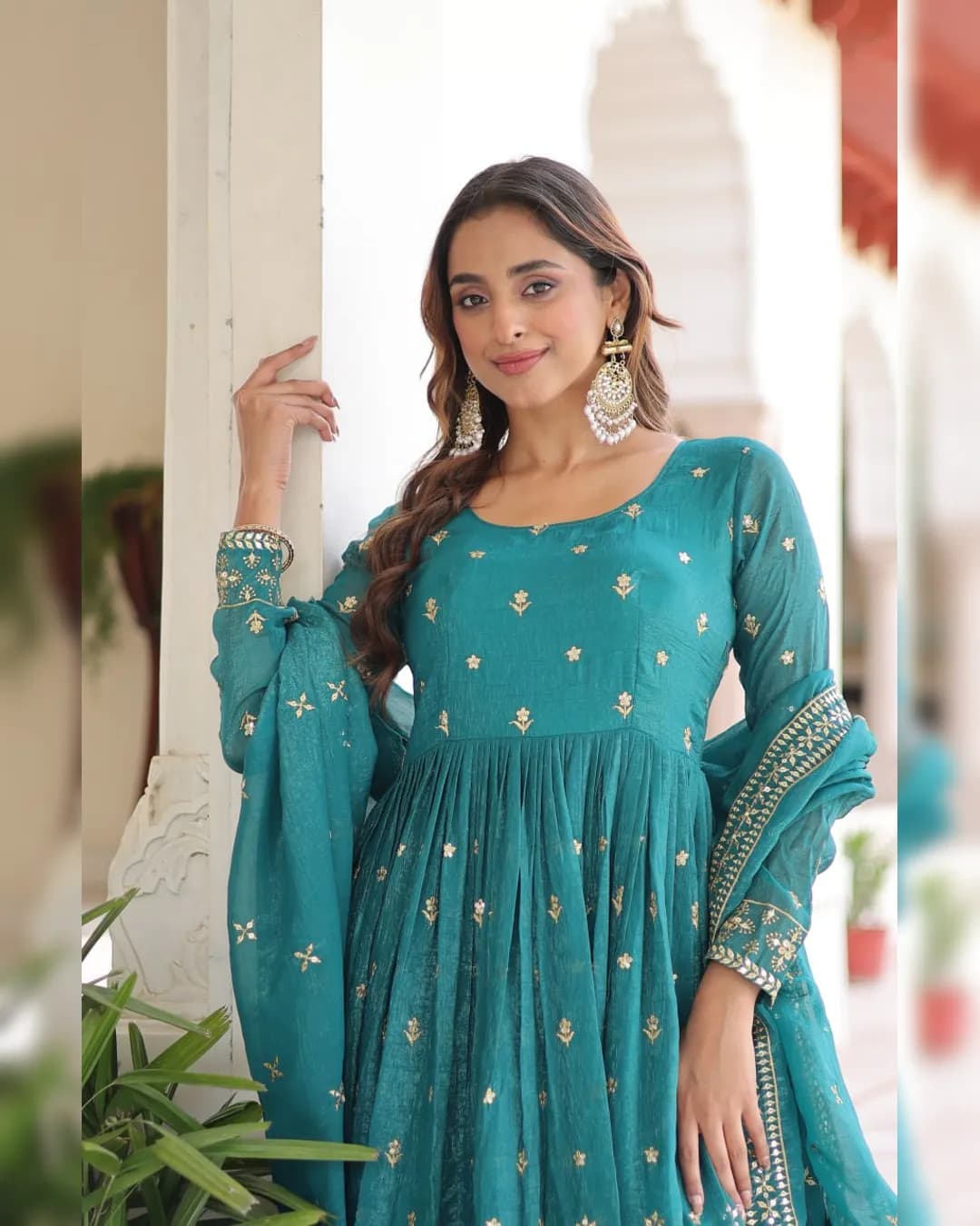 Party Wear Silver Crunchy Sequins Embroidered Gown with Dupatta alternate view