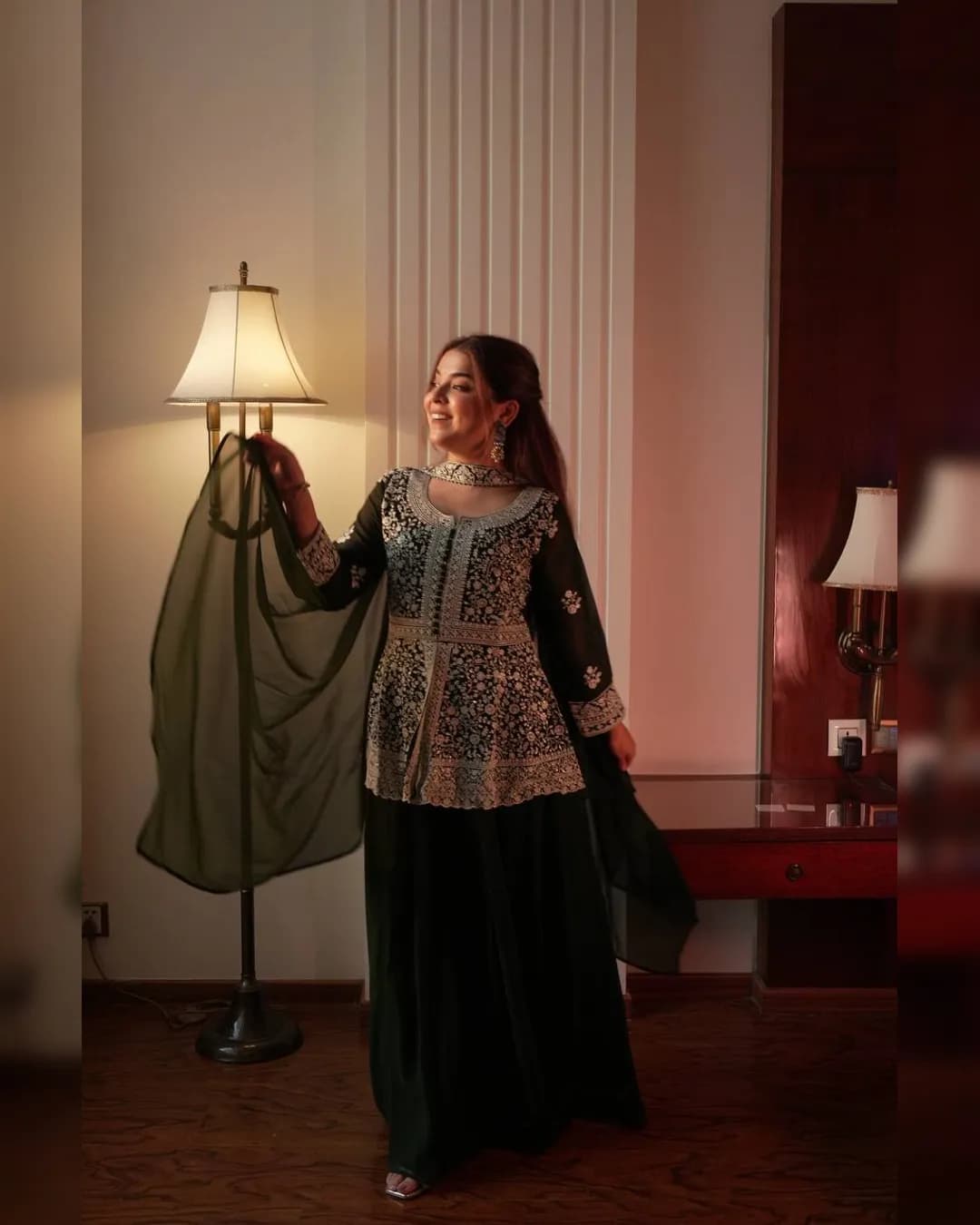 Designer Embroidered Georgette Peplum Top with Plazzo & Dupatta Set alternate view