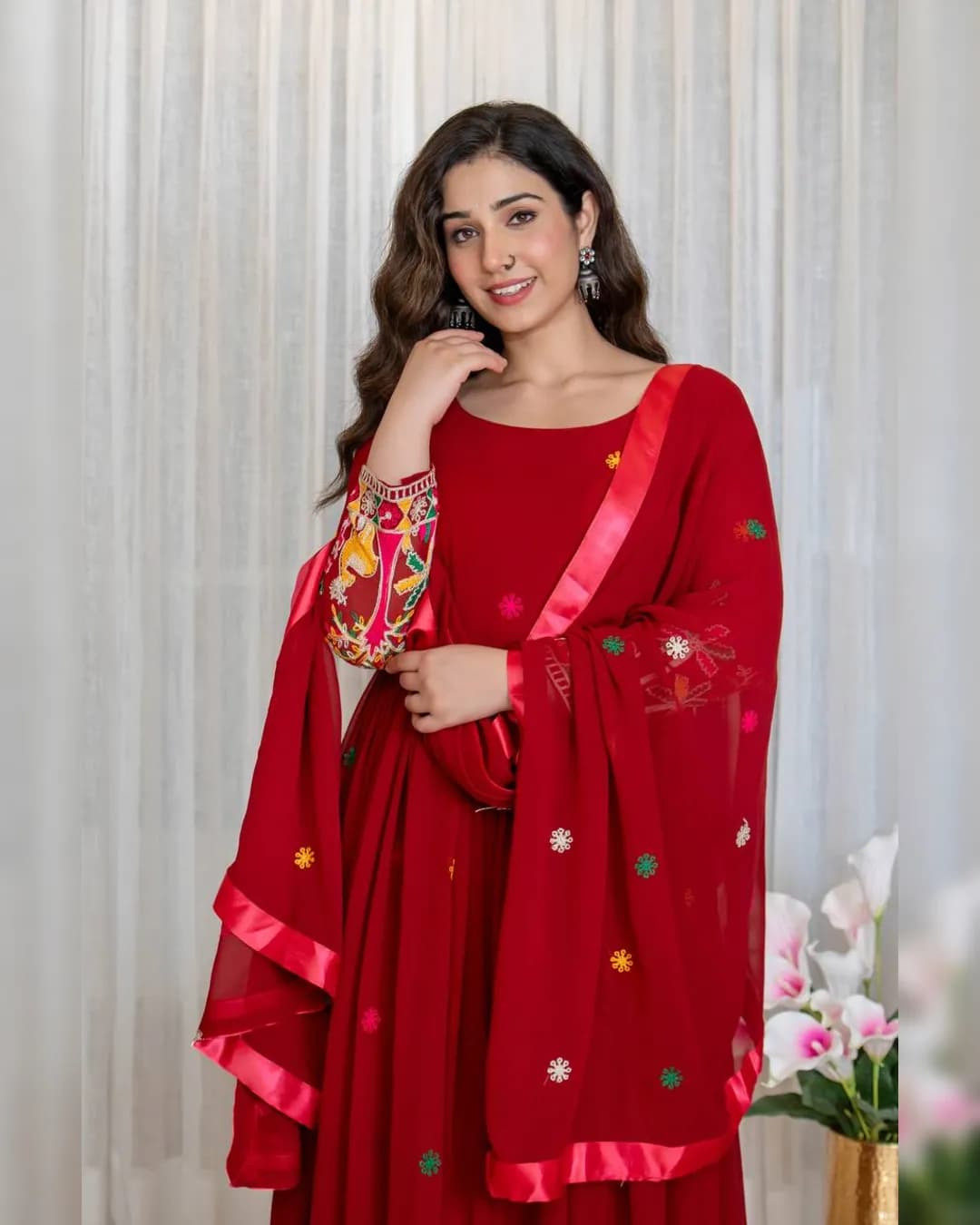 New Launch Pure Fox Georgette Shine Embroidery Work Gown with Bottom & Dupatta alternate view