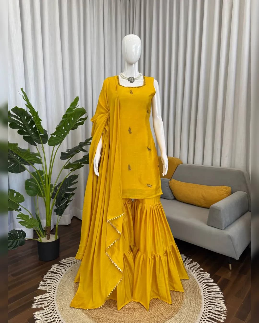 Elegant Chinon Silk Top Sharara with Dupatta – Festive & Wedding Designer Set alternate view