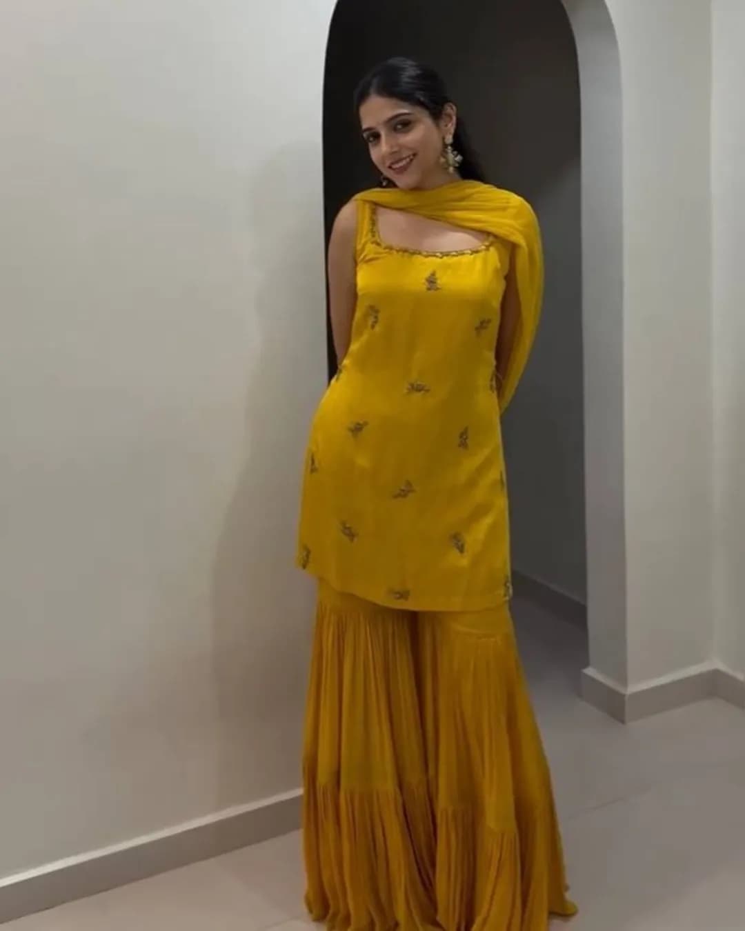 Elegant Chinon Silk Top Sharara with Dupatta – Festive & Wedding Designer Set