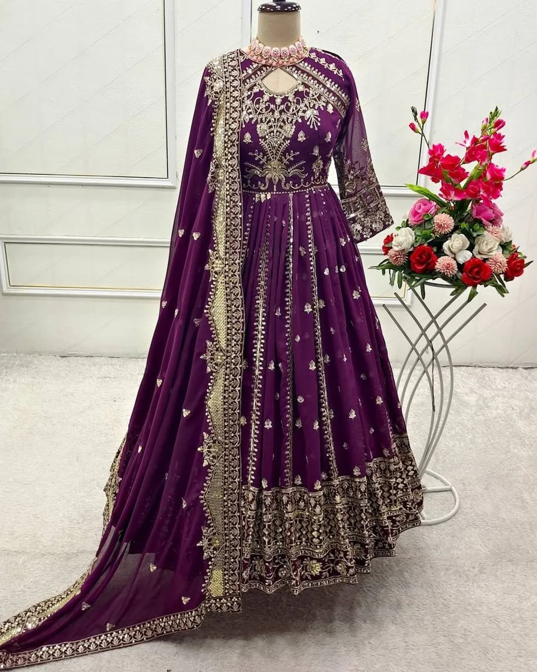 Designer Heavy Fox Georgette Gown with Pant & Dupatta Set alternate view