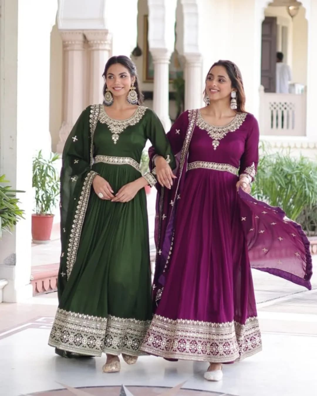 Vichitra Silk Rich Sequins Embroidered Gown with Designer Dupatta