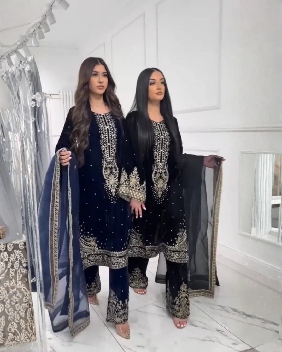 Designer Heavy Viscose Velvet Top–Plazzo–Dupatta Set with 5mm Sequence Embroidery