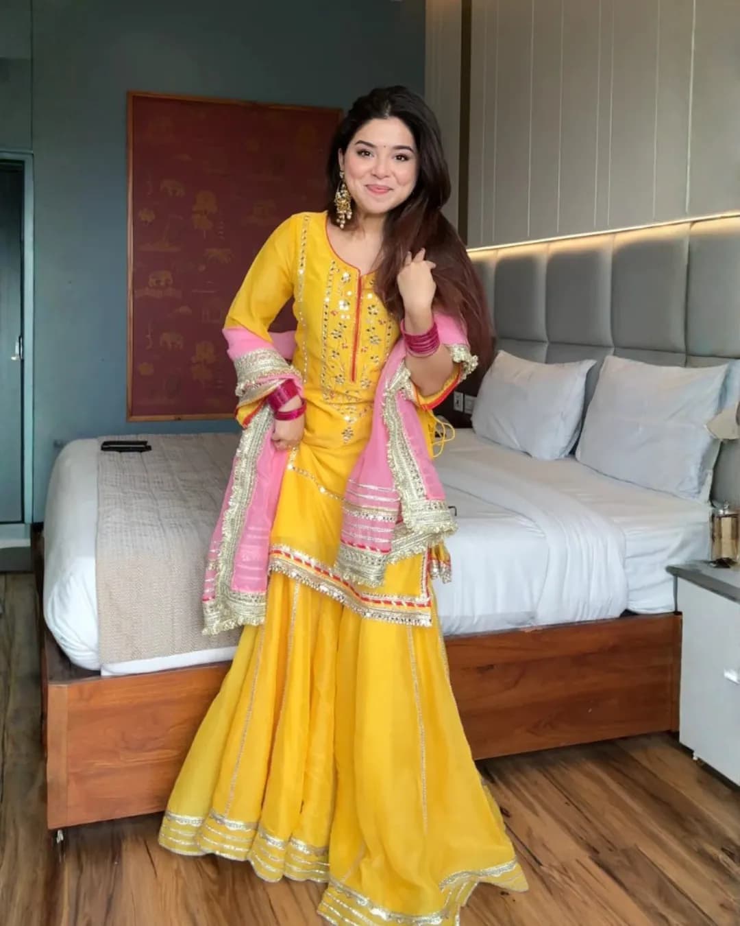 Sapnaaz Pure Organza Mirror Work Top–Sharara–Dupatta Set – Sunshine Festive Look alternate view