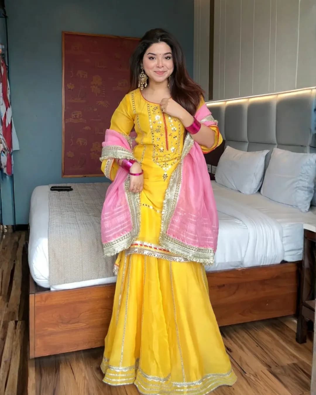 Sapnaaz Pure Organza Mirror Work Top–Sharara–Dupatta Set – Sunshine Festive Look