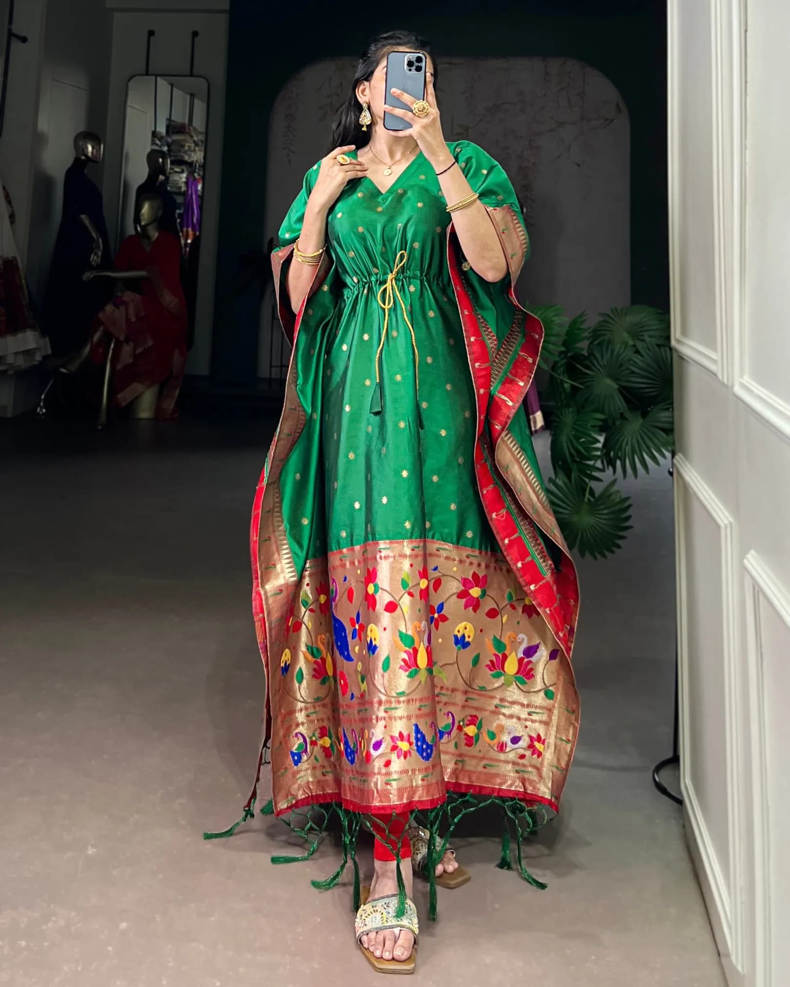 Royal Jacquard Paithani Kaftan with Zari Weaving Work