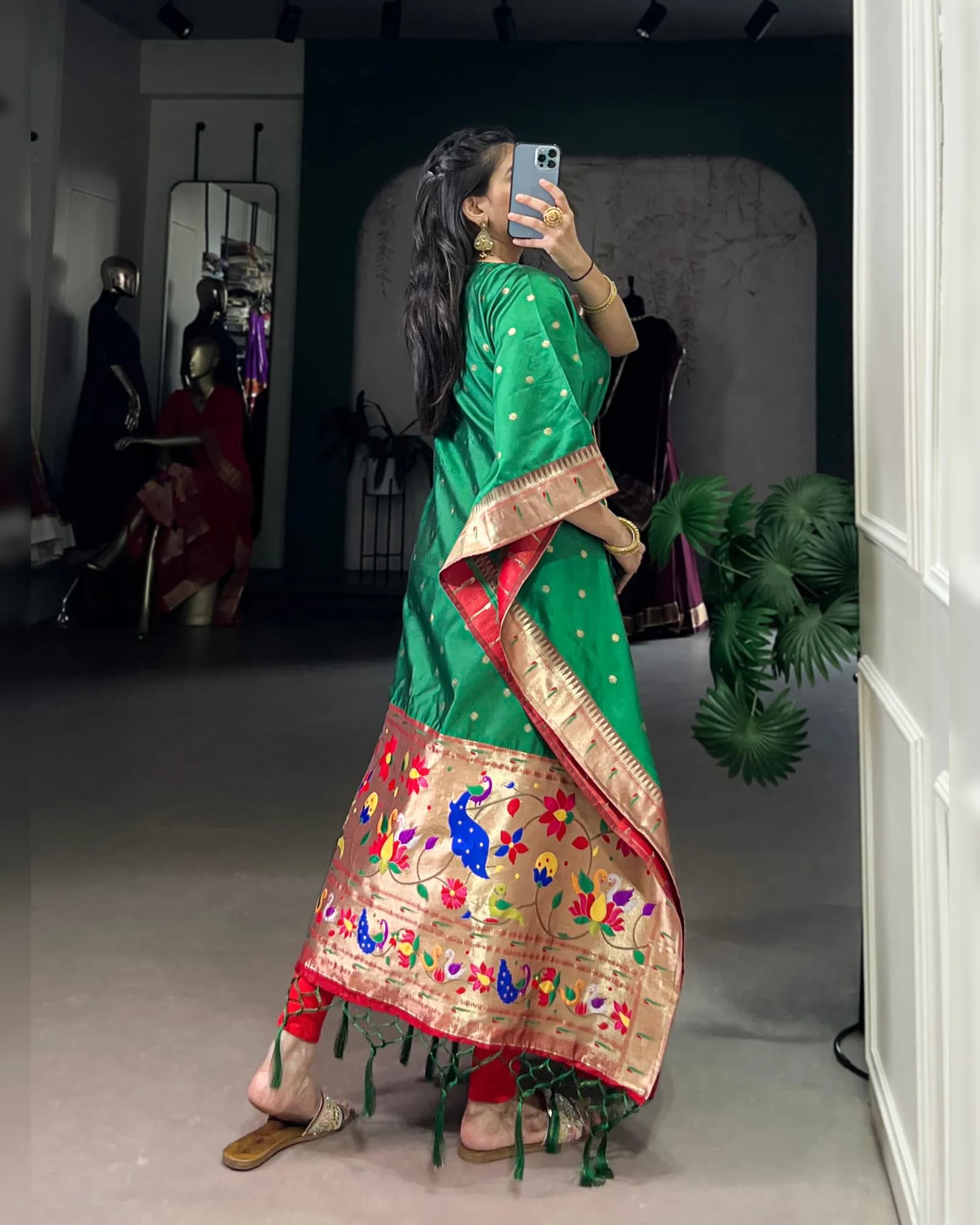 Royal Jacquard Paithani Kaftan with Zari Weaving Work alternate view