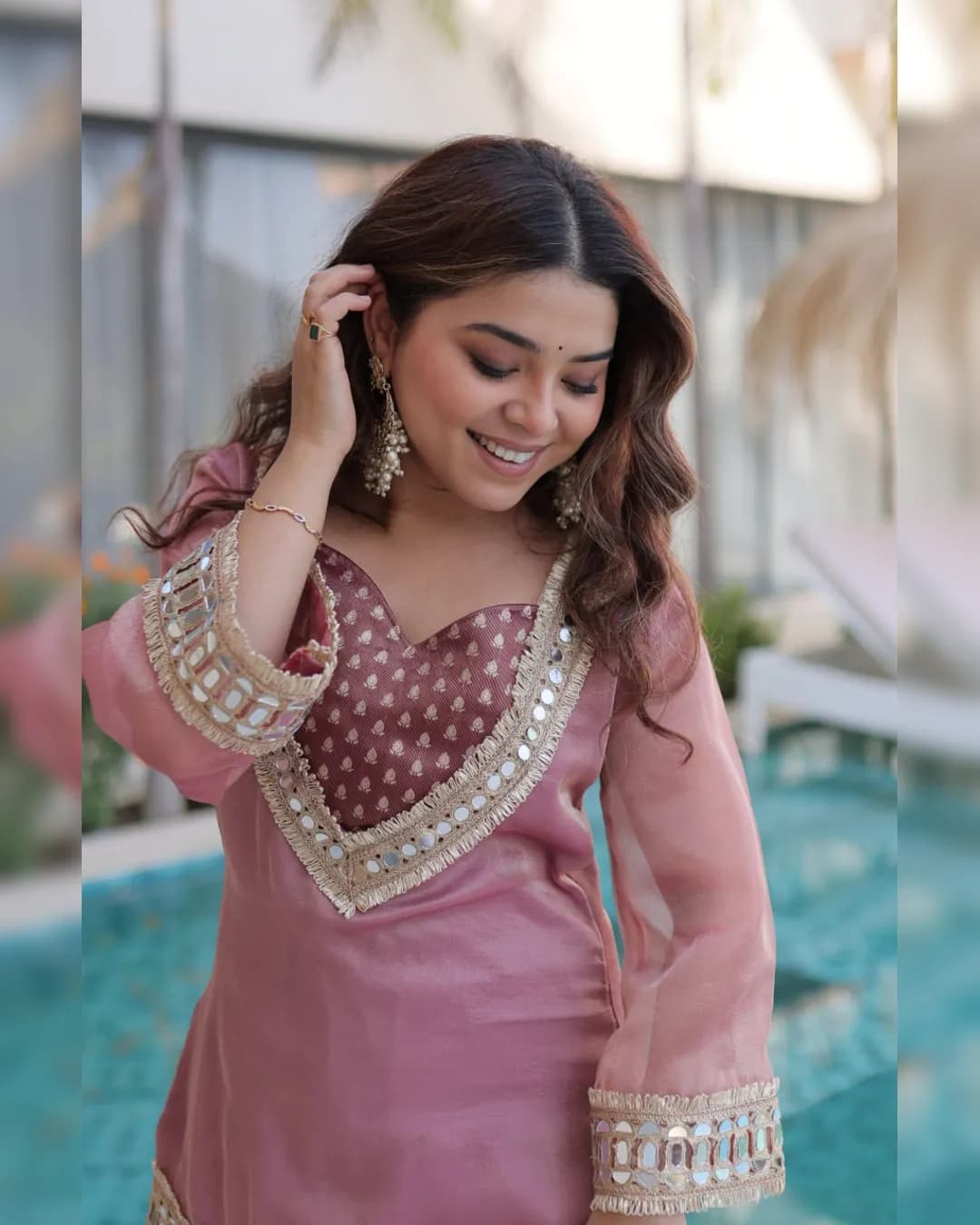 Royal Mirror Work Salasa Top, Jacquard Pant & Batwa Set alternate view