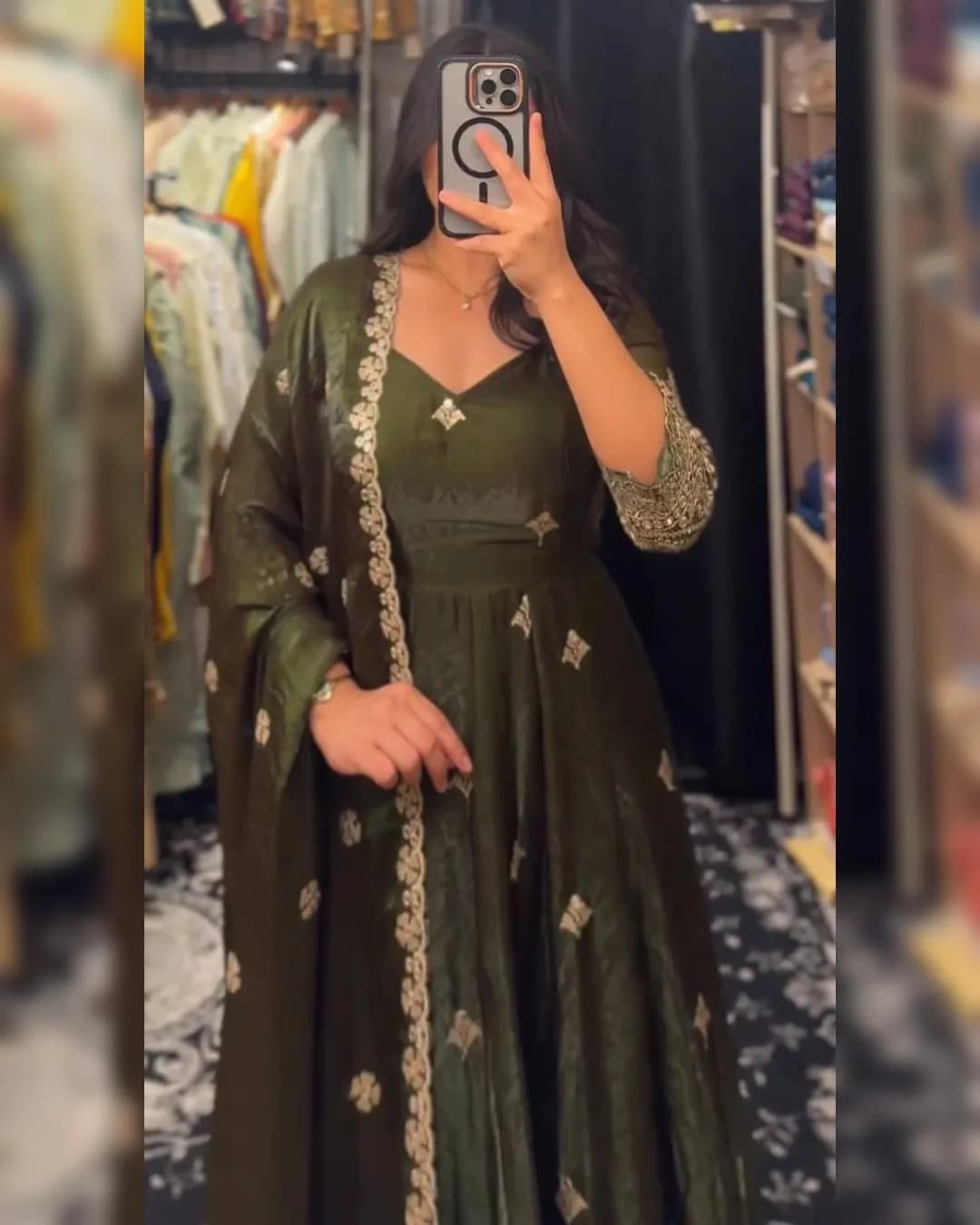 Designer Heavy Fendy Silk Gown Set with Sequins Work & Dupatta alternate view