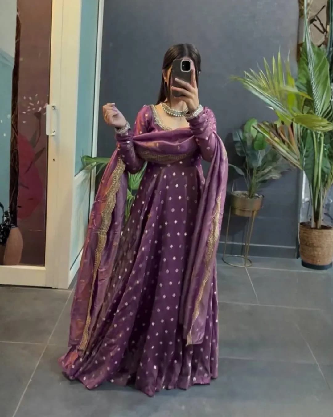 Wedding Wear Heavy Fendy Silk Gown Set with Thread & Sequins Work