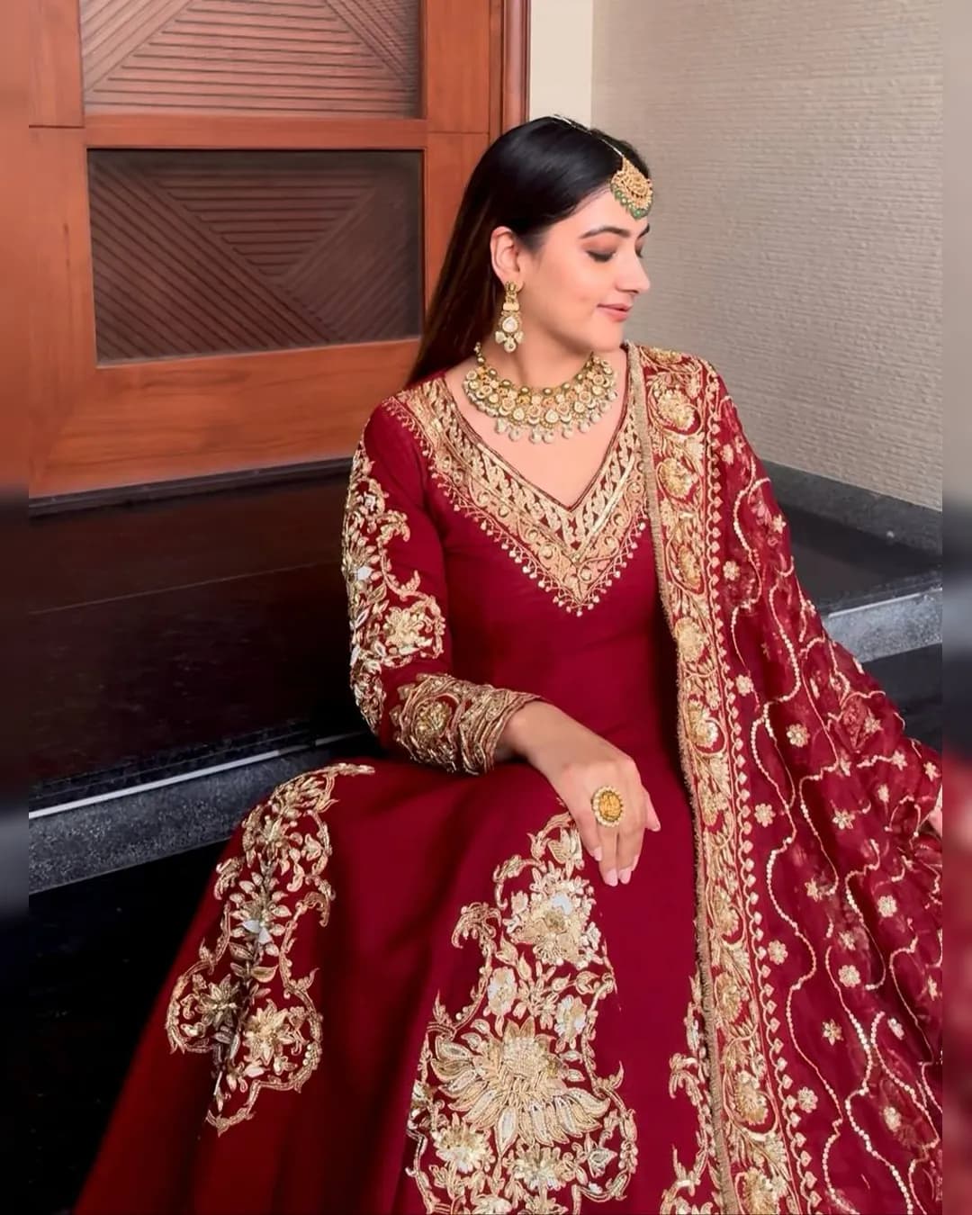 Wedding Wear Faux Georgette Anarkali Pant Set with Thread & Sequence Work alternate view