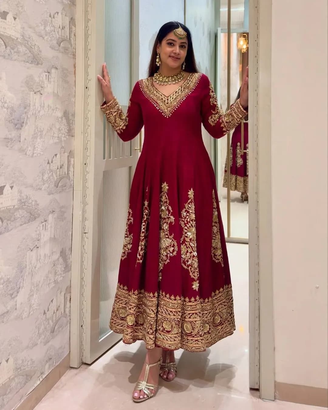 Wedding Wear Faux Georgette Anarkali Pant Set with Thread & Sequence Work