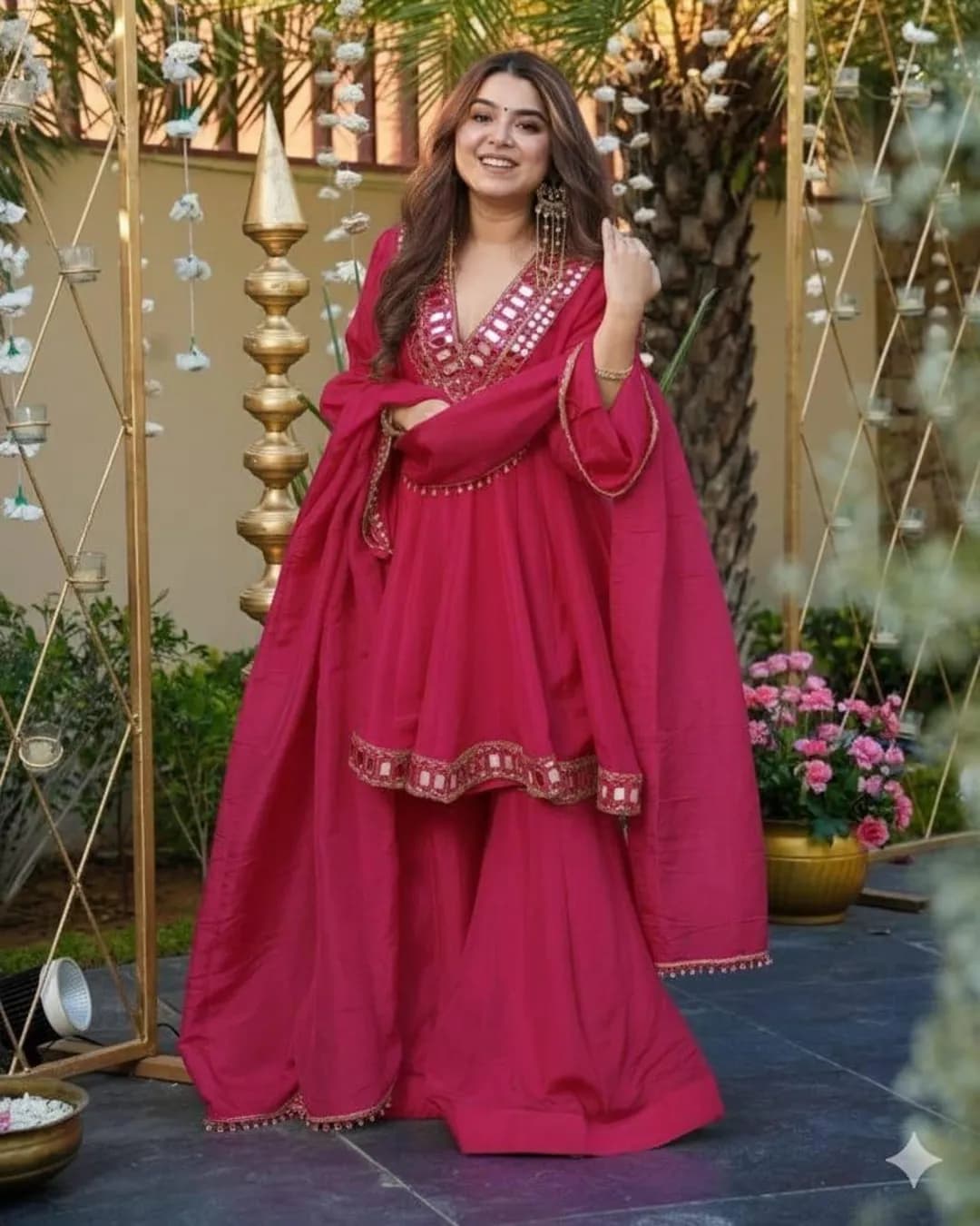 Exclusive Cosmos Fabric Plazzo Set with Real Mirror & Embroidery Work