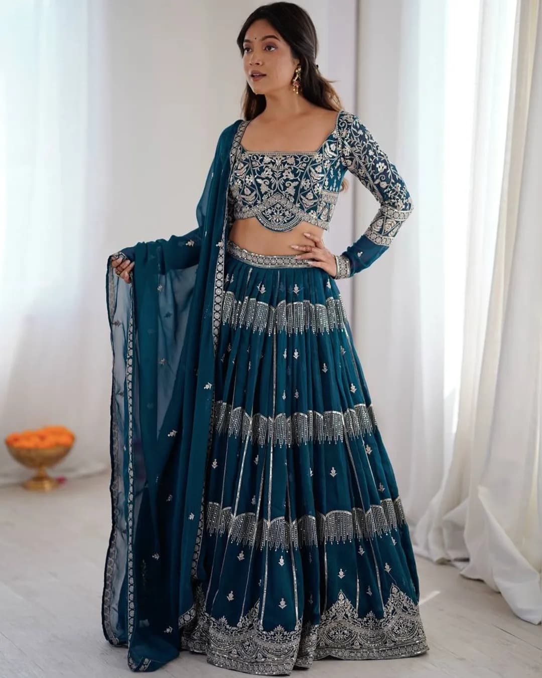 Wedding Special Faux Georgette Thread & Sequin Embroidered Lehenga Choli Set