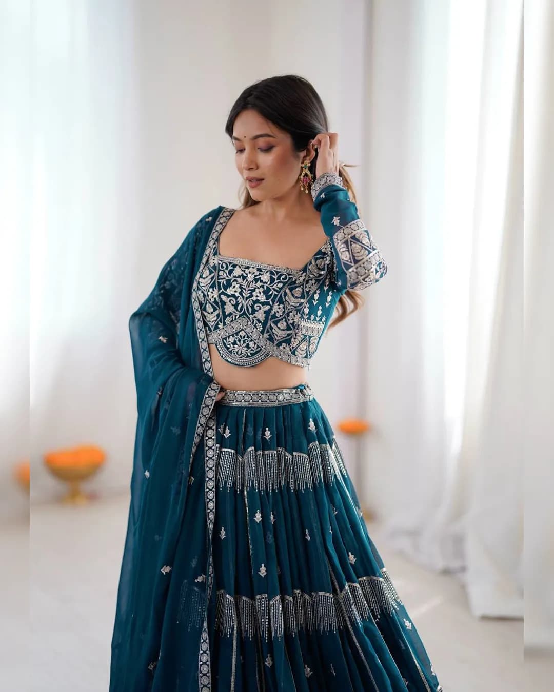 Wedding Special Faux Georgette Thread & Sequin Embroidered Lehenga Choli Set alternate view