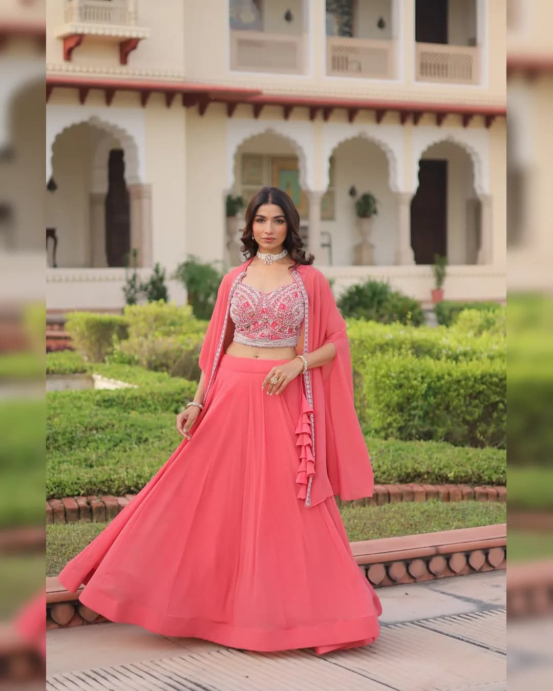 Premium Readymade Faux Georgette Lehenga Choli with Koti – Beads Embroidered Designer Set alternate view