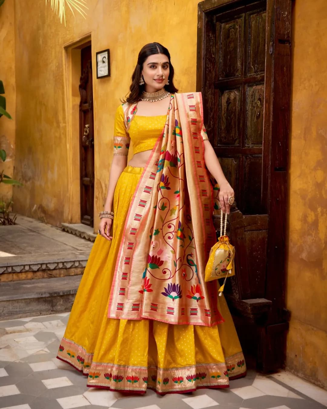 Royal Silk Paithani Zari Weaving Lehenga Choli with Jacquard Dupatta & Batwa