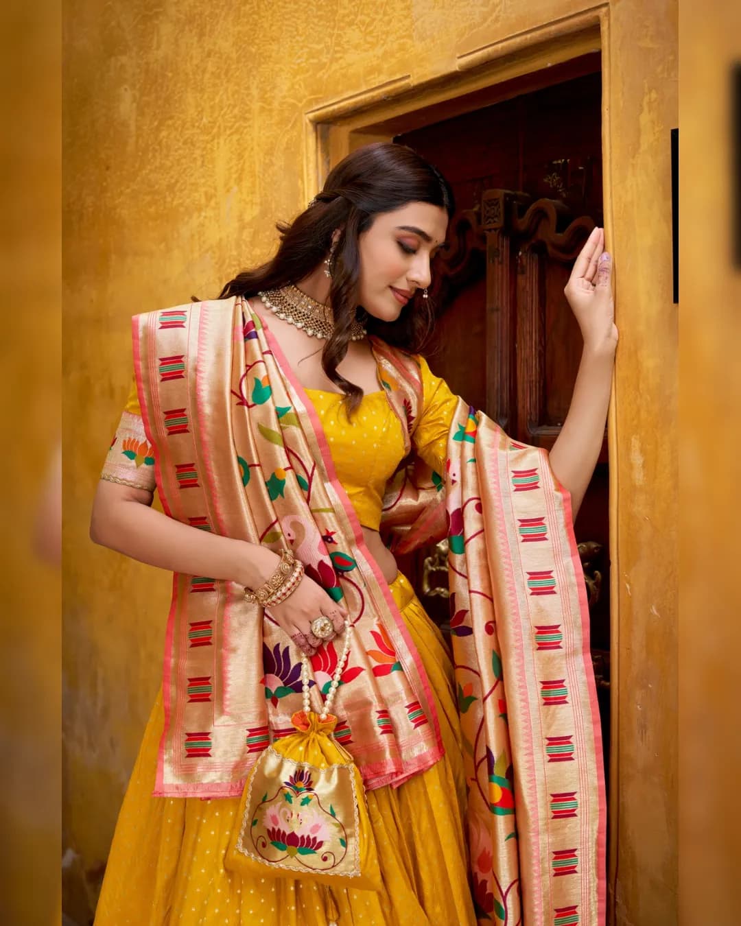 Royal Silk Paithani Zari Weaving Lehenga Choli with Jacquard Dupatta & Batwa alternate view