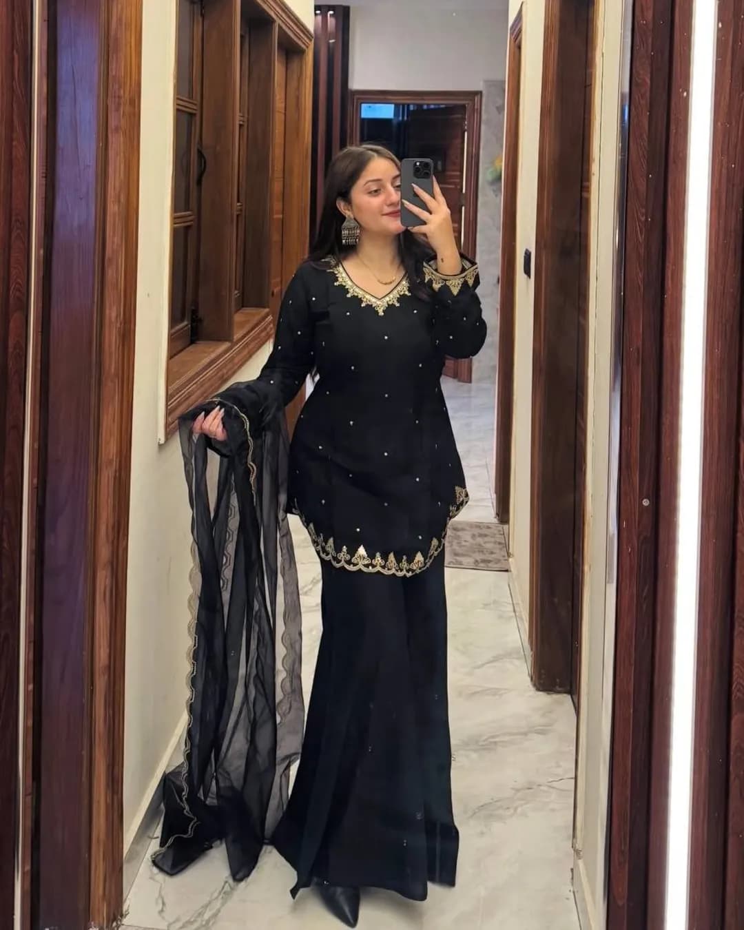 New Trending Roman Silk Embroidered Top, Plazzo & Dupatta Set