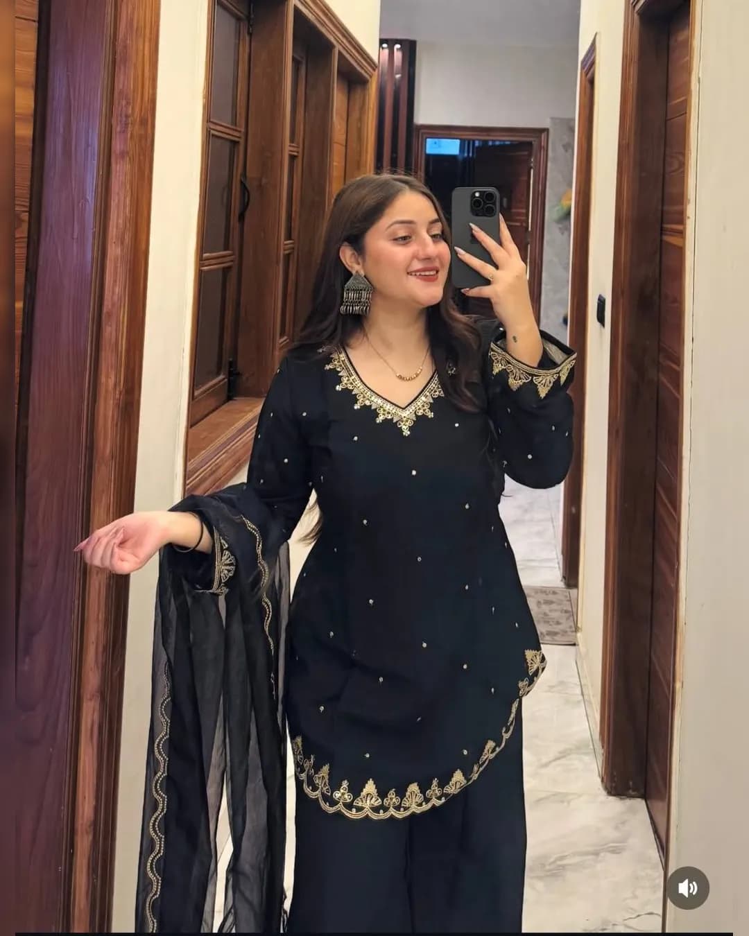 New Trending Roman Silk Embroidered Top, Plazzo & Dupatta Set alternate view