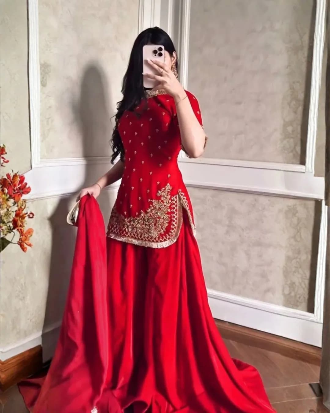 Classy Faux Georgette Top Sharara Set with Fancy Lace Dupatta