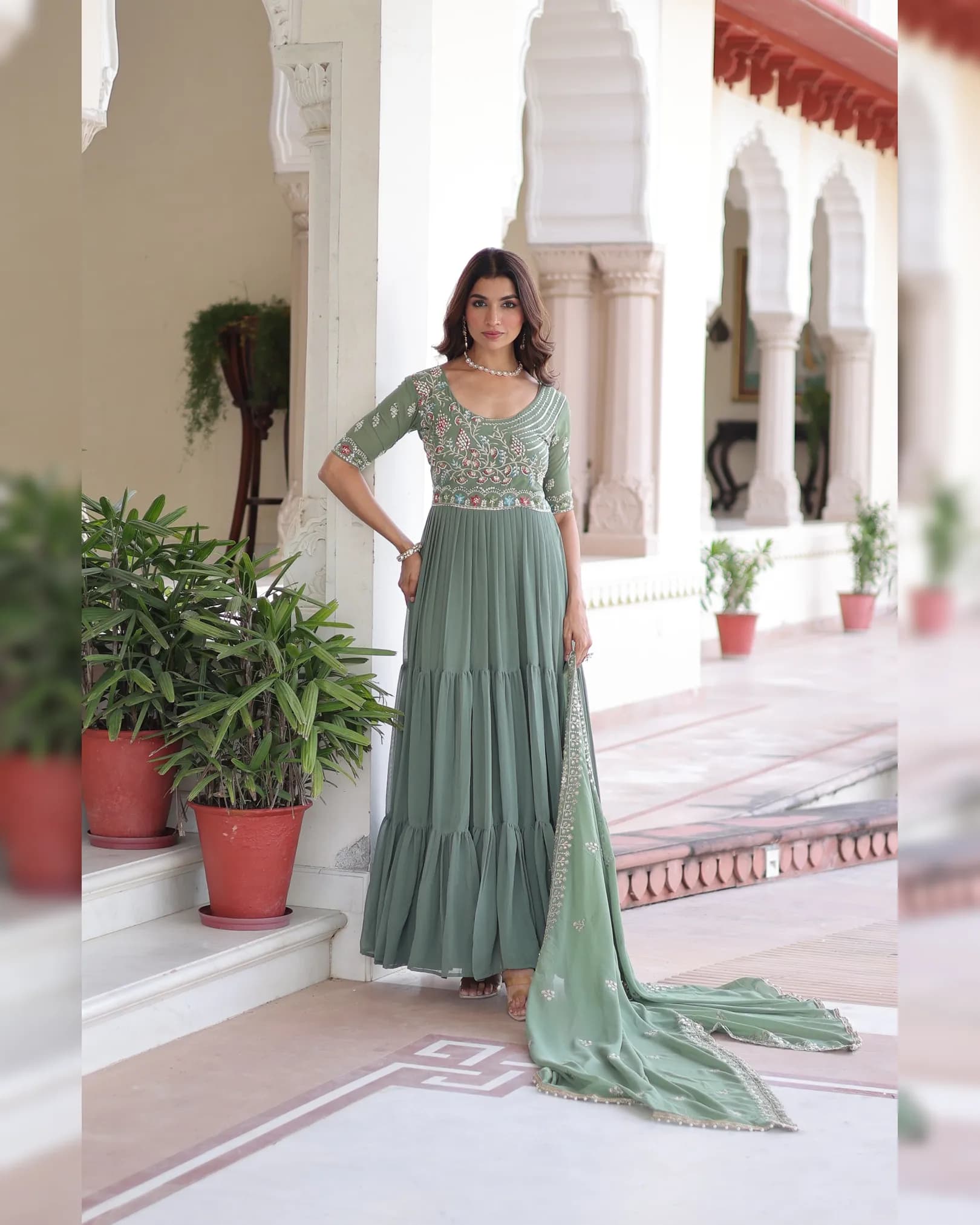 Premium Readymade Faux Blooming Sequins Embroidered Gown with Dupatta – Designer Collection alternate view