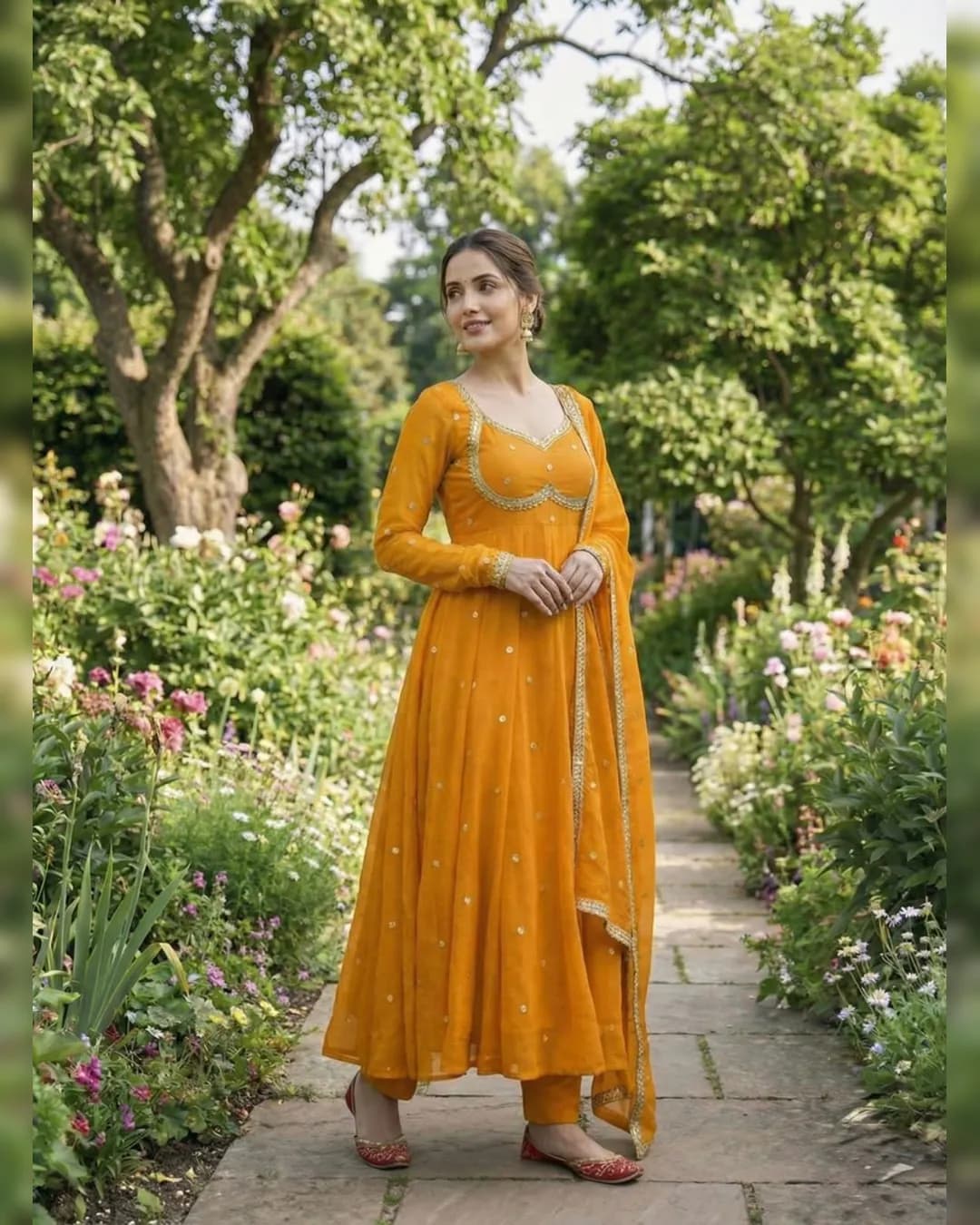 Party Wear Fendi Satin Gown Set with Pant & Dupatta alternate view