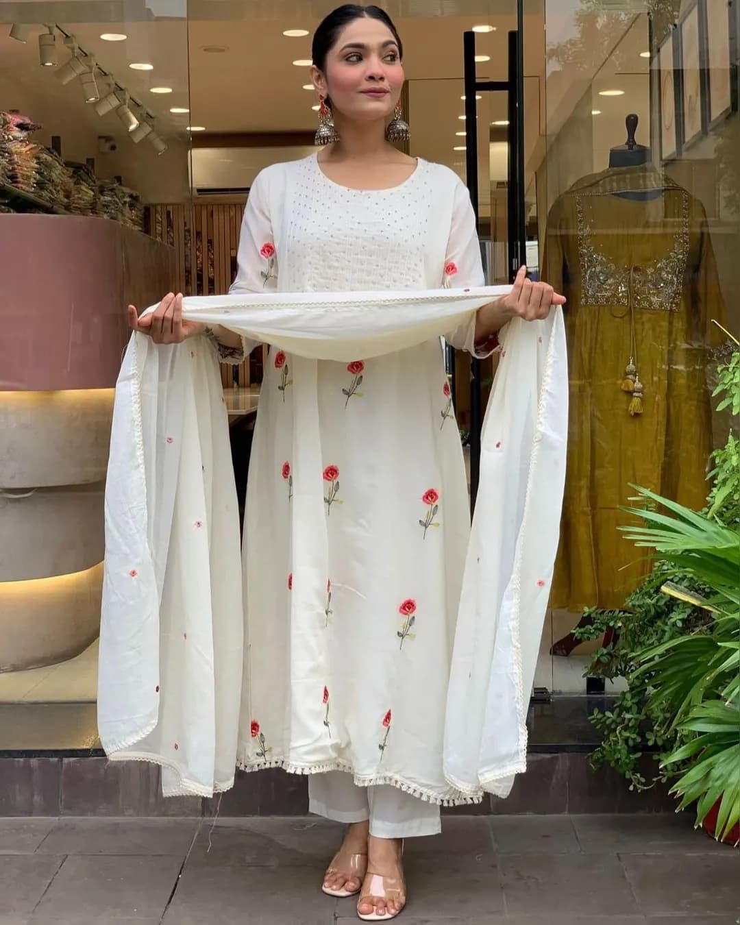 Festival Special Chanderi Silk 3-Piece Set – Embroidered Top, Pant & Dupatta