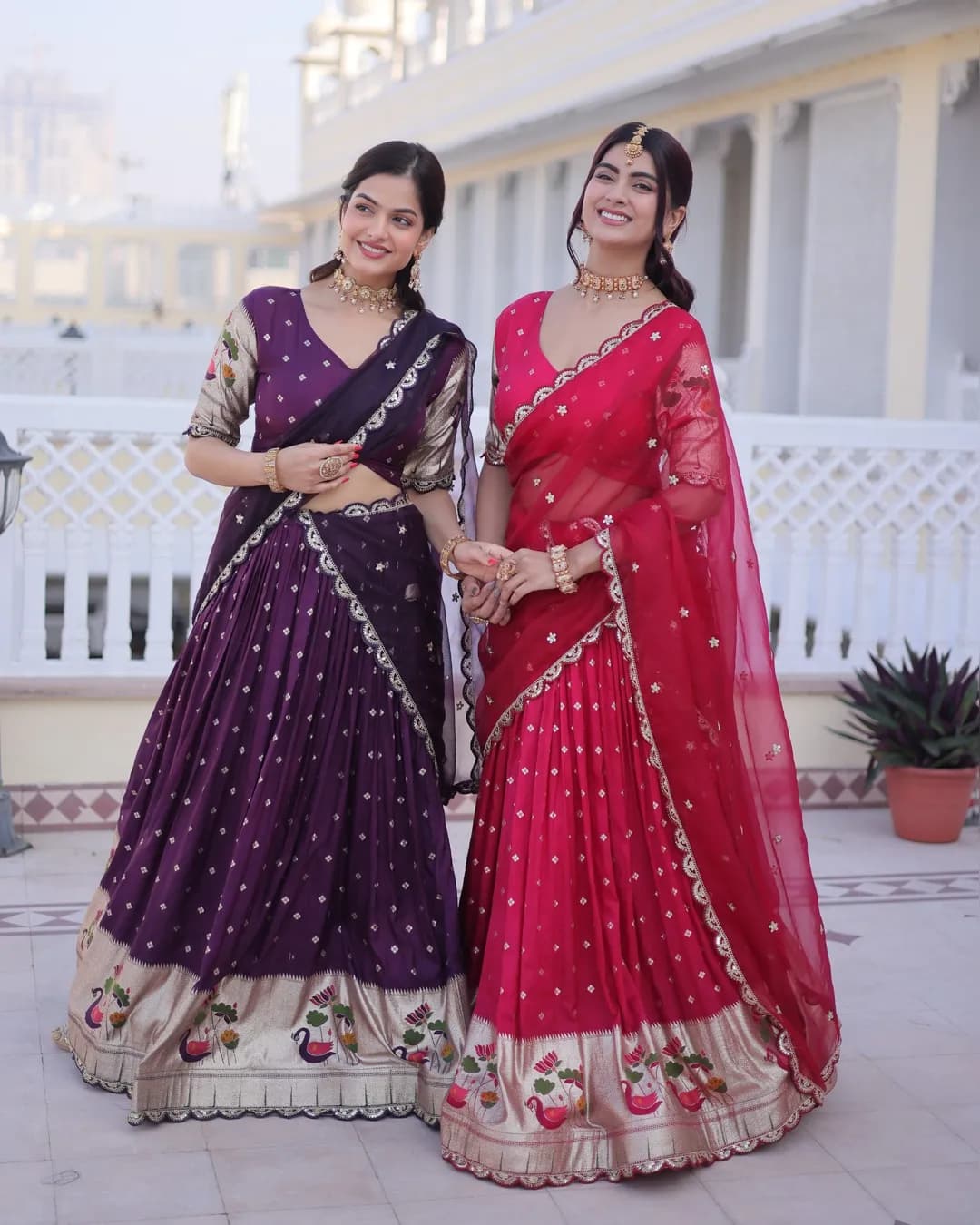 Dola Silk Meena Weaving Lehenga Choli Set with Sequins & Embroidered Dupatta